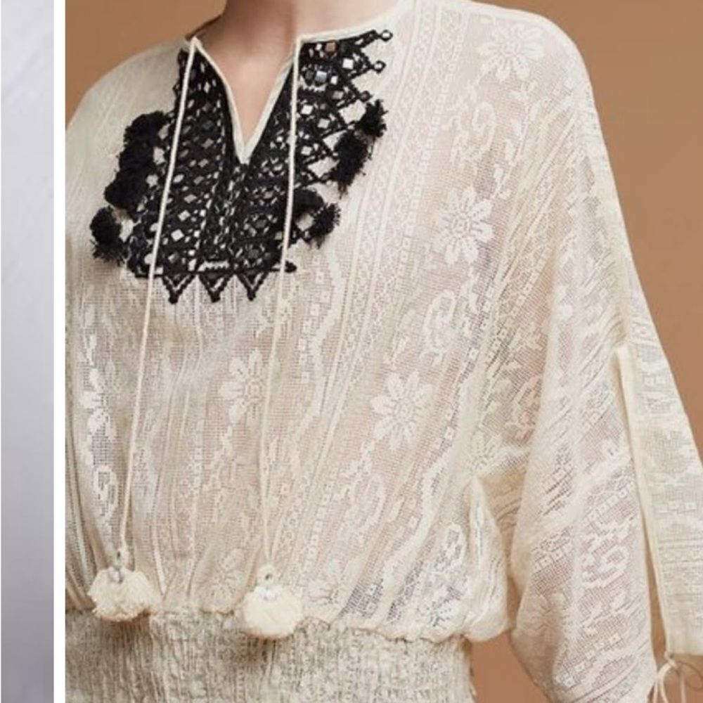 Anthropologie Vineet Bahl Iona Peasant Top Cream Lace Crochet M